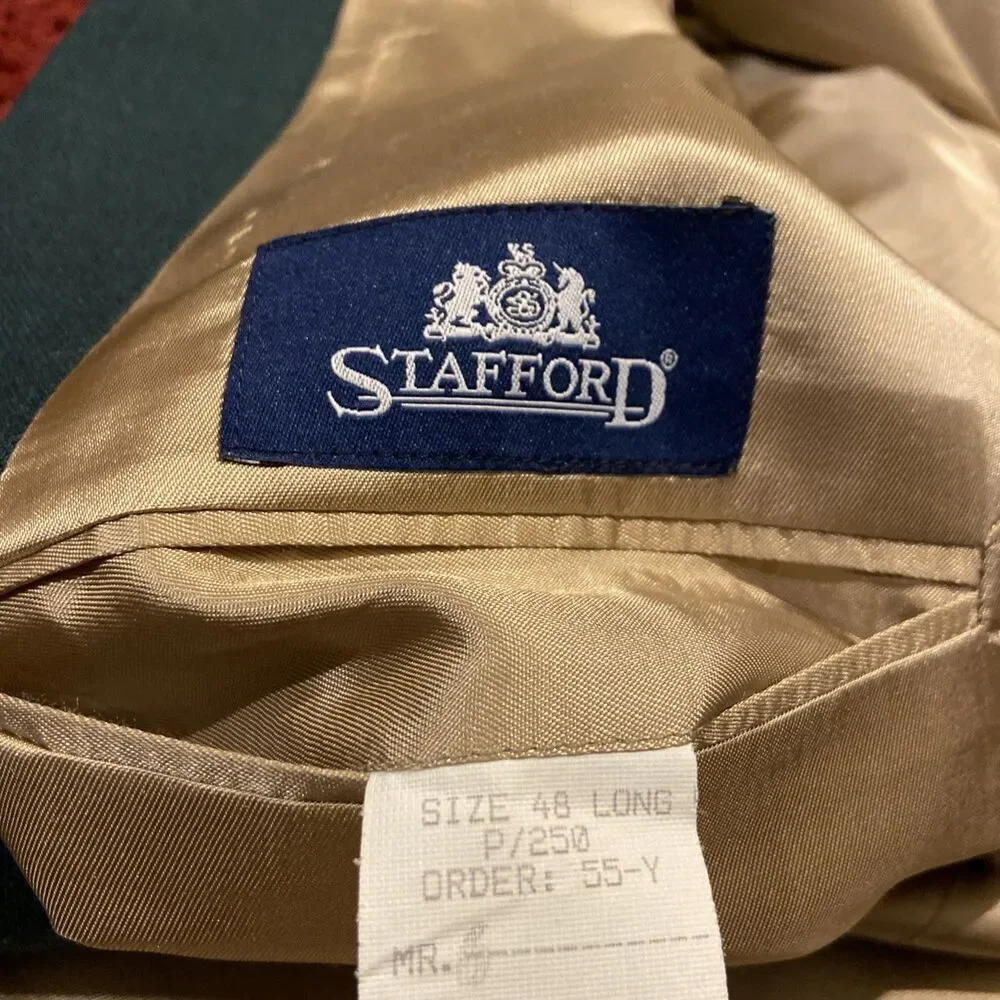 Luxury Stafford Blazer Green Sport Coat Men’s 48 Gold Buttons Suit Jacket USA